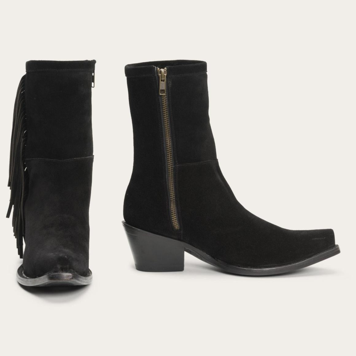 Halle Suede Fringe Side Zip Boot Black Women Stetson Shorties