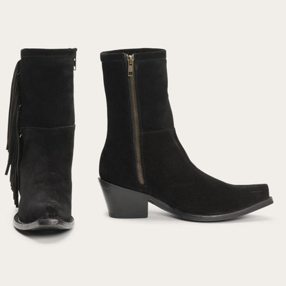 Halle Suede Fringe Side Zip Boot Black Women Stetson Shorties