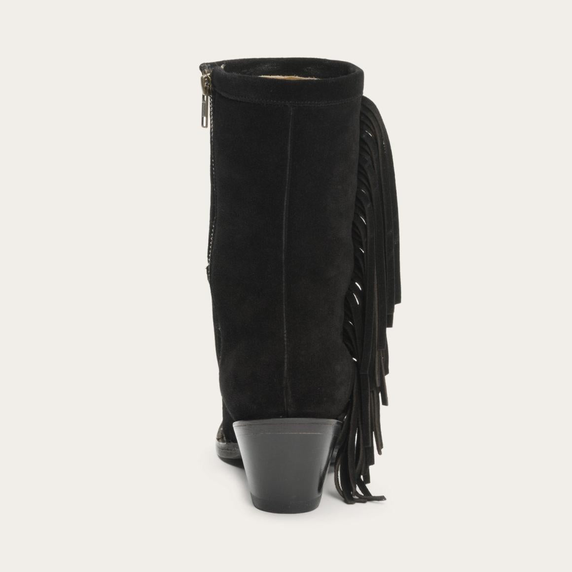 Halle Suede Fringe Side Zip Boot Black Women Stetson Shorties