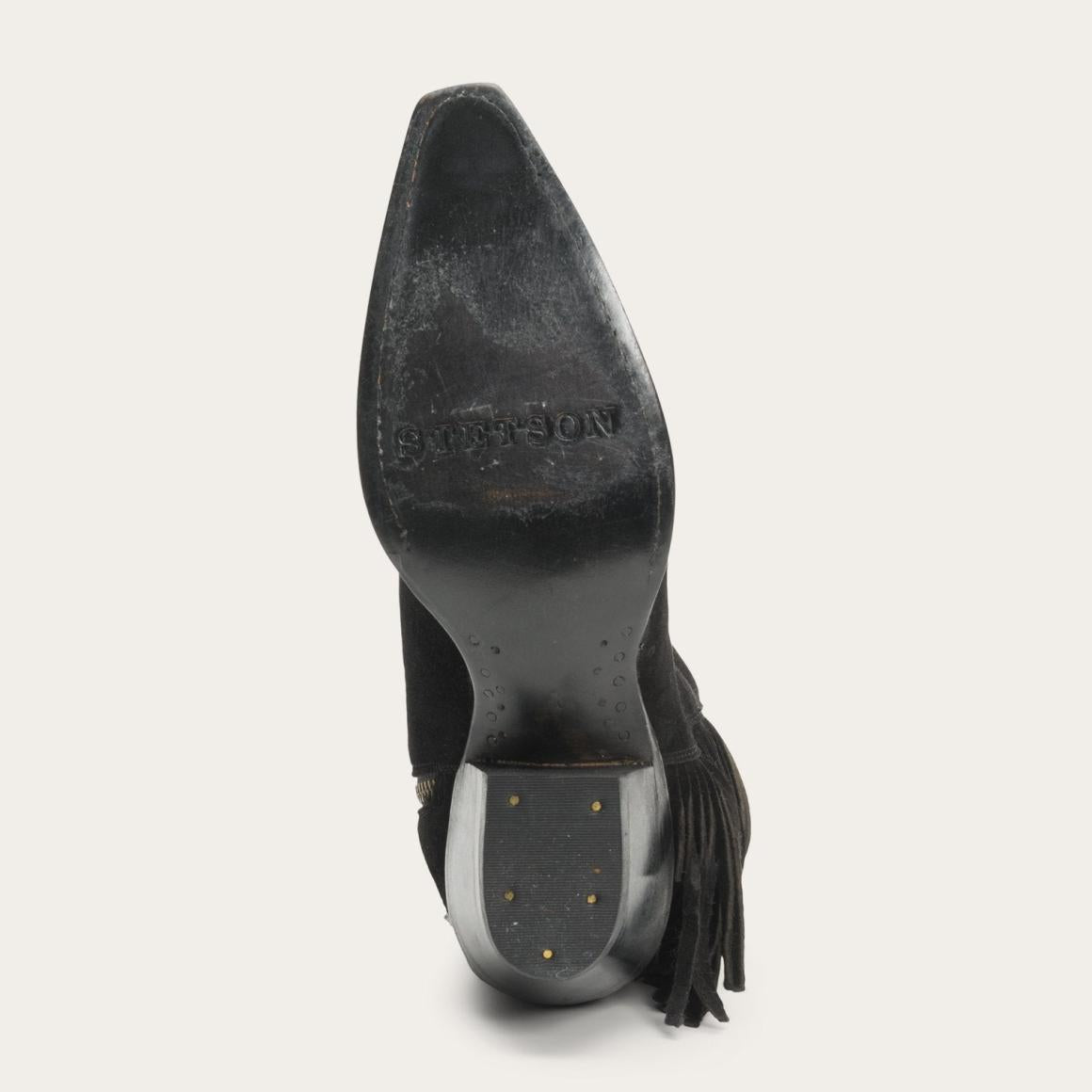 Halle Suede Fringe Side Zip Boot Black Women Stetson Shorties