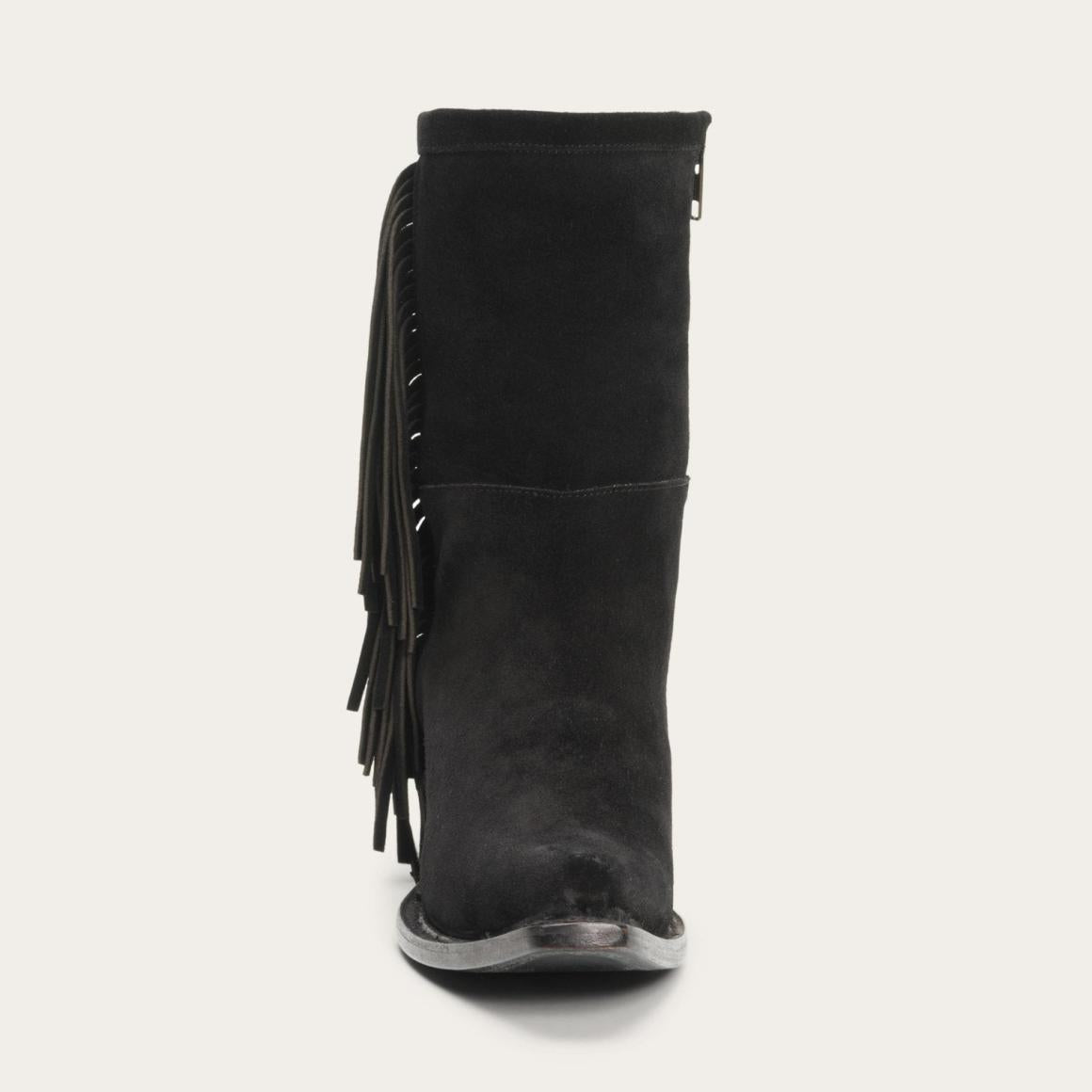 Halle Suede Fringe Side Zip Boot Black Women Stetson Western