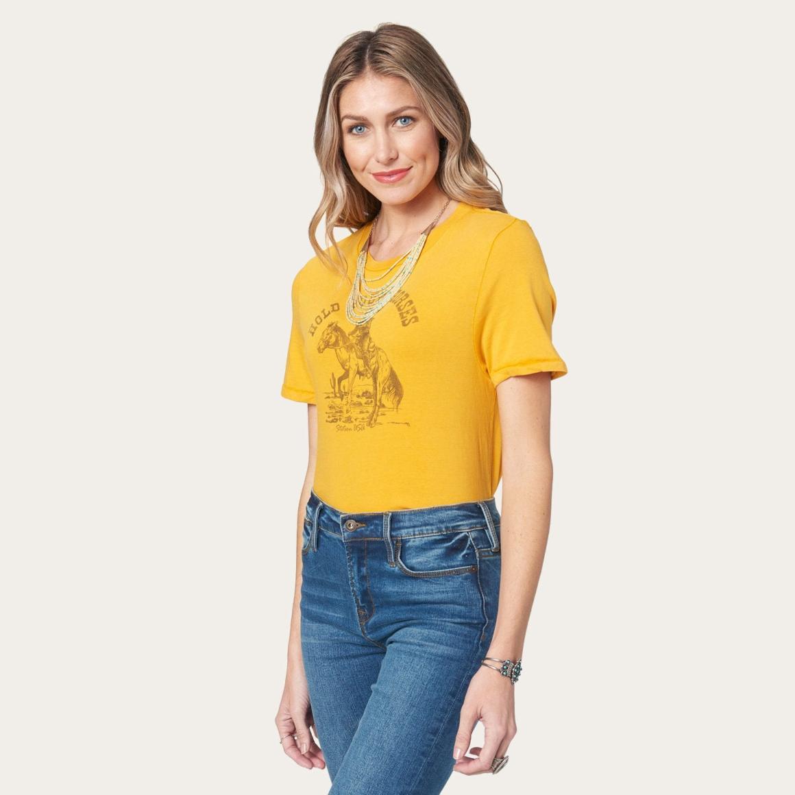 Hold Your Horses Graphic Tee Yellow Women Stetson Tees