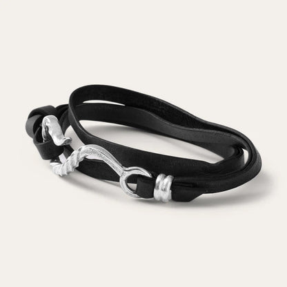 Hook Leather Bracelet Black Leather Men/Women Stetson Jewelry