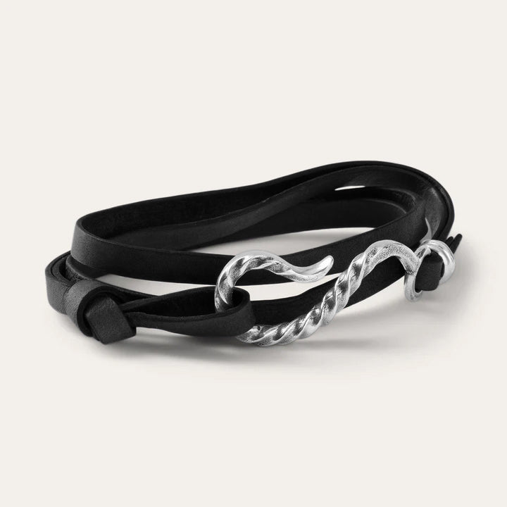 Hook Leather Bracelet Black Leather Men/Women Stetson Jewelry