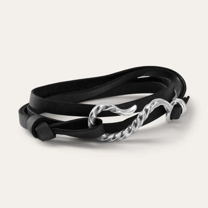 Hook Leather Bracelet Black Leather Men/Women Stetson Jewelry