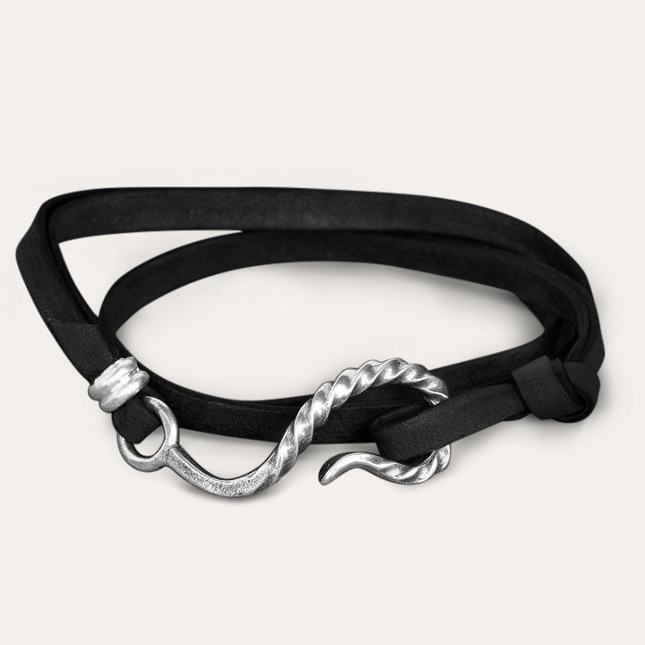 Hook Leather Bracelet Black Leather Men/Women Stetson Jewelry