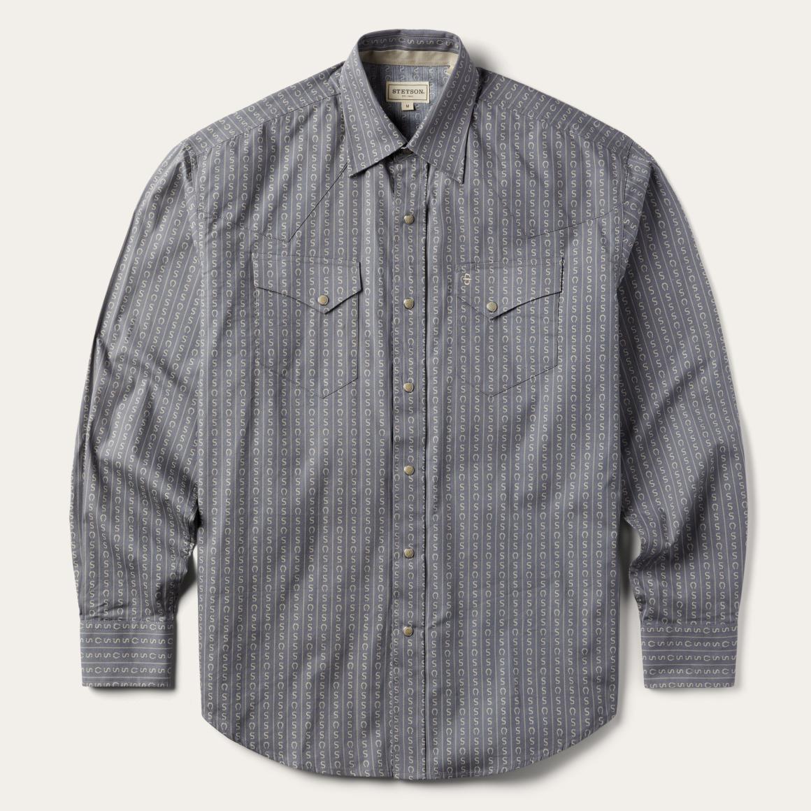 Horseshoe Stripe Print Shirt Grey Men Stetson Classic Cut