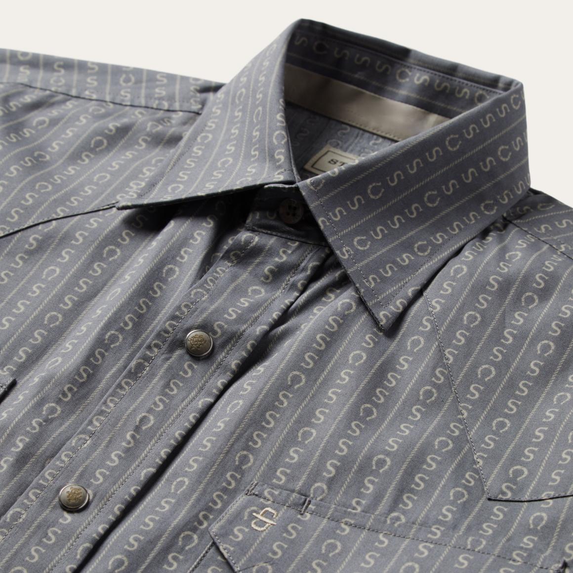 Horseshoe Stripe Print Shirt Grey Men Stetson Classic Cut