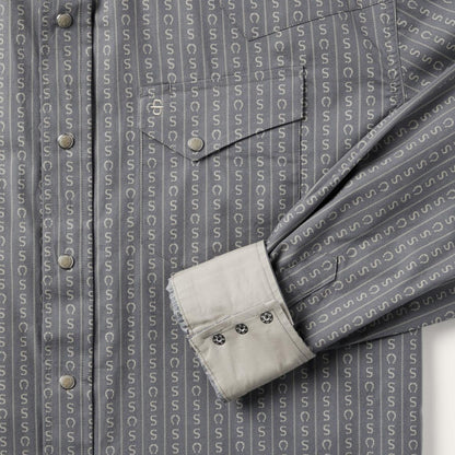 Horseshoe Stripe Print Shirt Grey Men Stetson Classic Cut