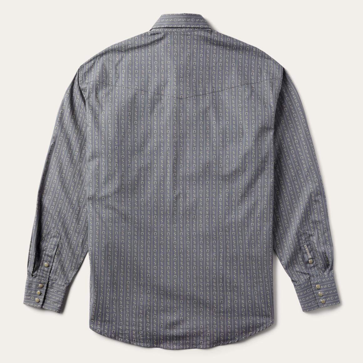 Horseshoe Stripe Print Shirt Grey Men Stetson Western Shirts