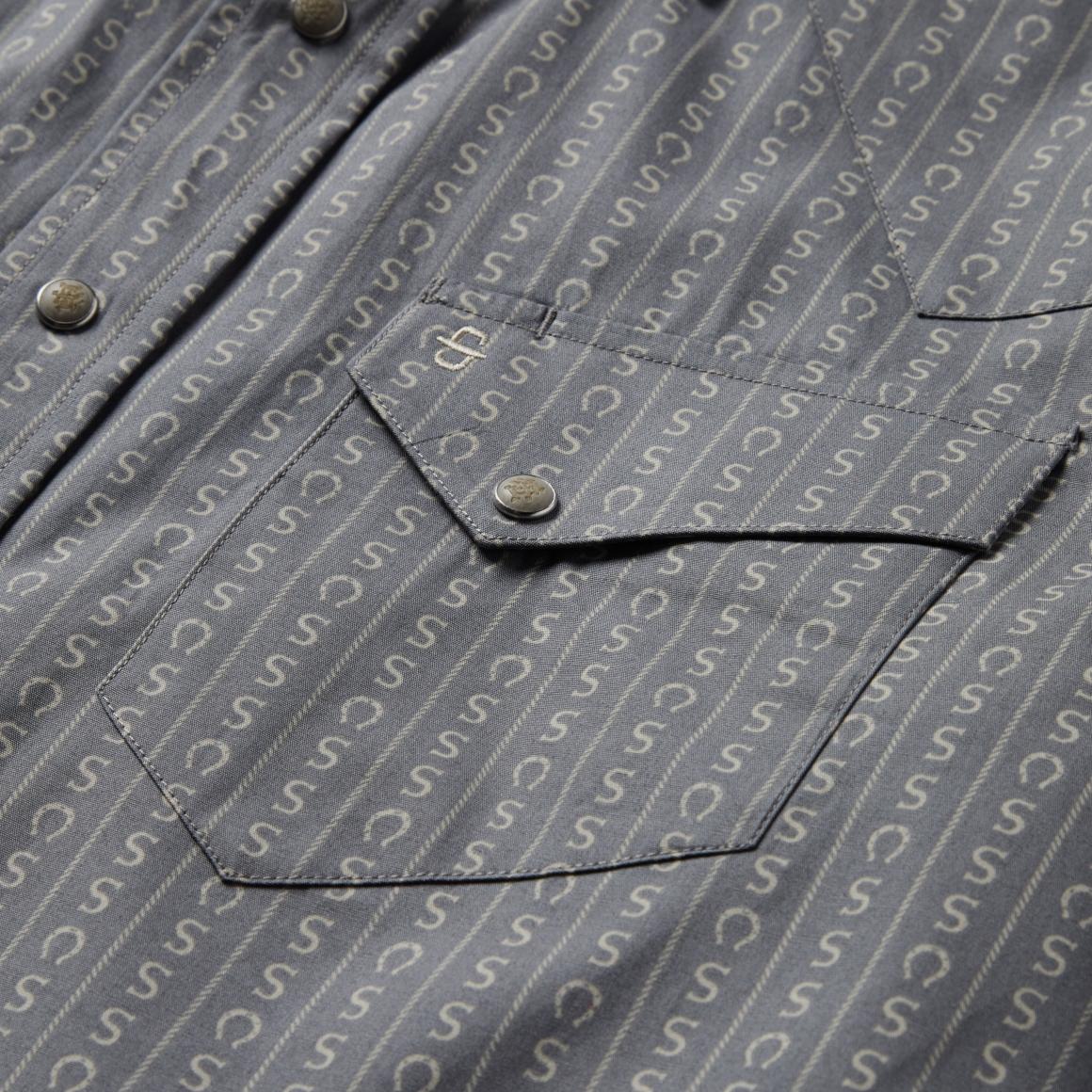Horseshoe Stripe Print Shirt Grey Men Stetson Western Shirts
