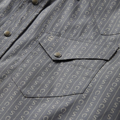 Horseshoe Stripe Print Shirt Grey Men Stetson Western Shirts