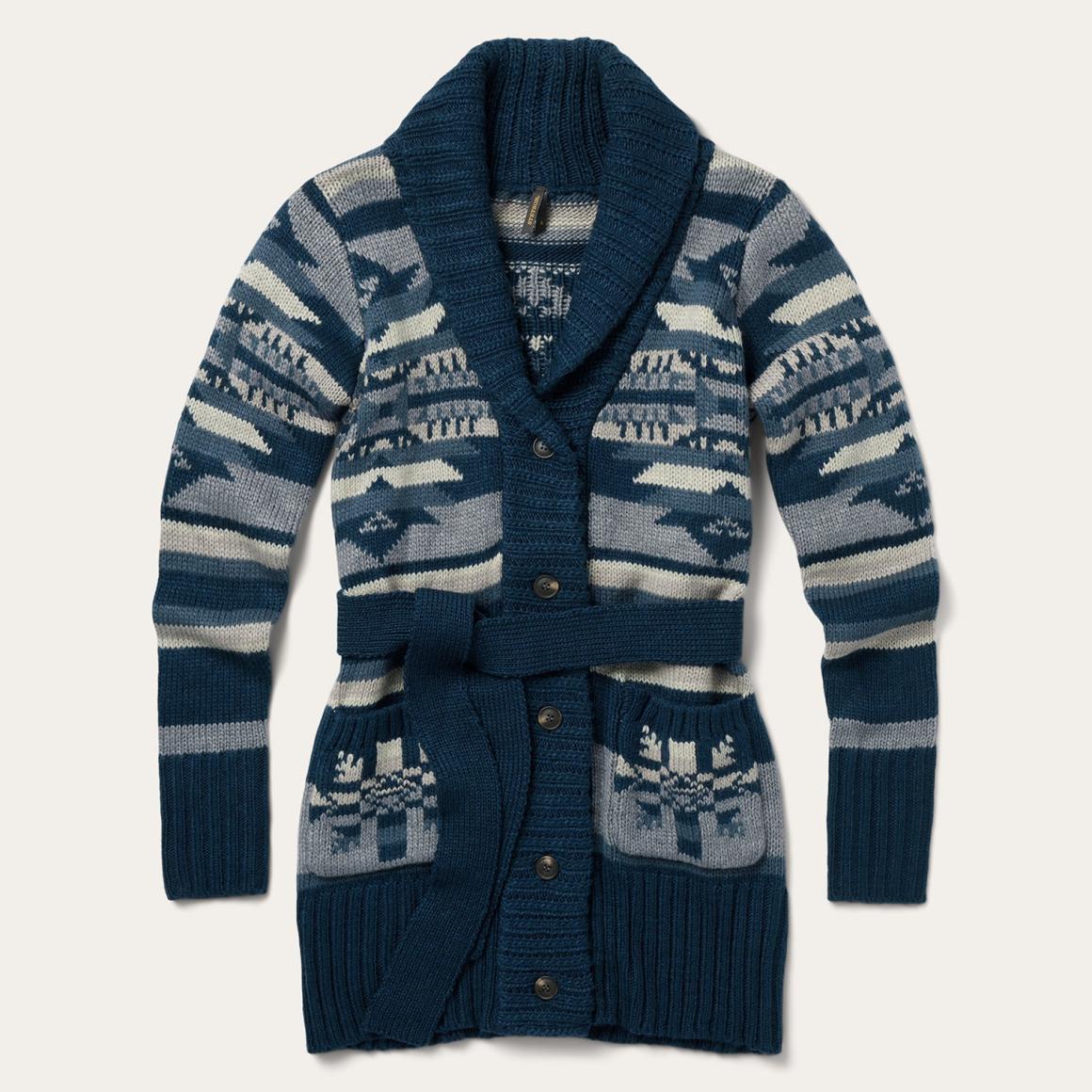 Indigo Aztec Belted Cardigan Blue Women Stetson Sweaters
