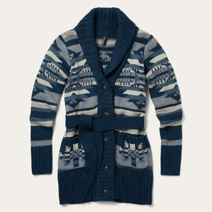 Indigo Aztec Belted Cardigan Blue Women Stetson Sweaters