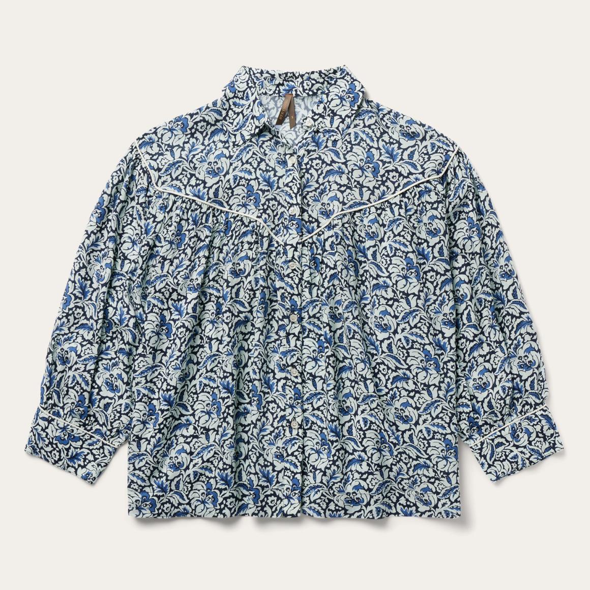 Indigo Tapestry Print Blouse Blue Women Stetson Blouses
