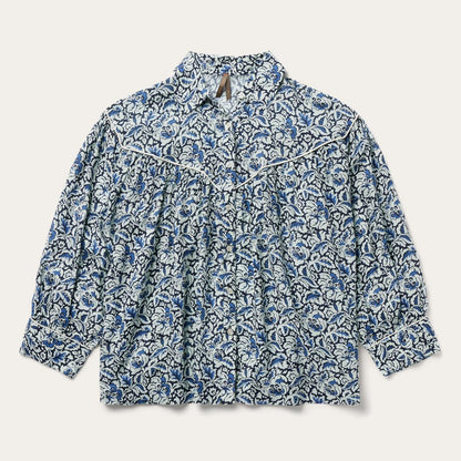 Indigo Tapestry Print Blouse Blue Women Stetson Blouses