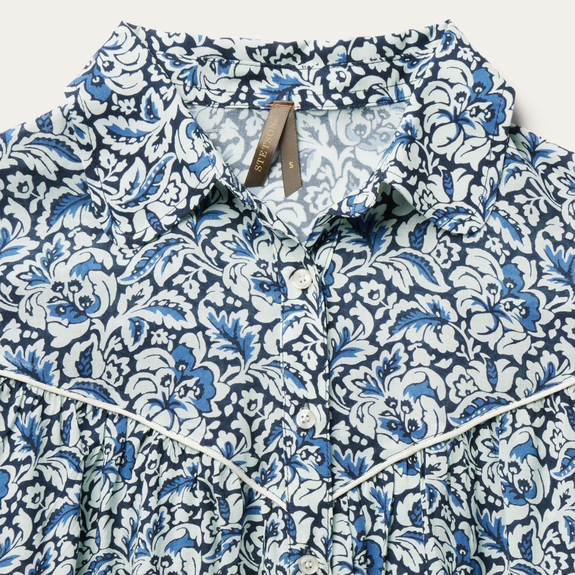 Indigo Tapestry Print Blouse Blue Women Stetson Blouses