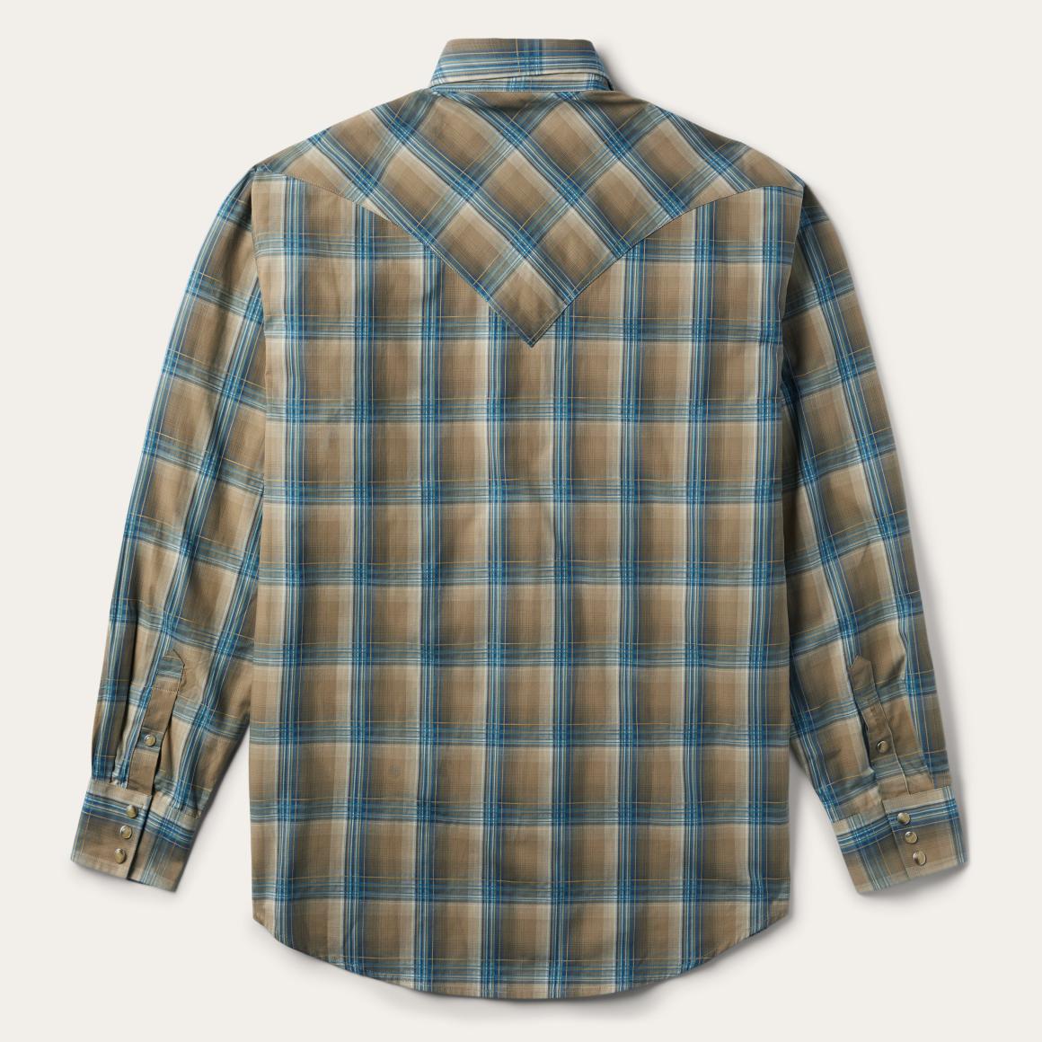 Khaki Ombre Plaid Shirt Brown Men Stetson Western Shirts