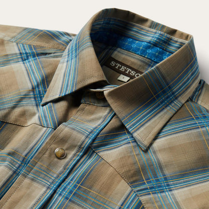 Khaki Ombre Plaid Shirt Brown Men Stetson Western Shirts
