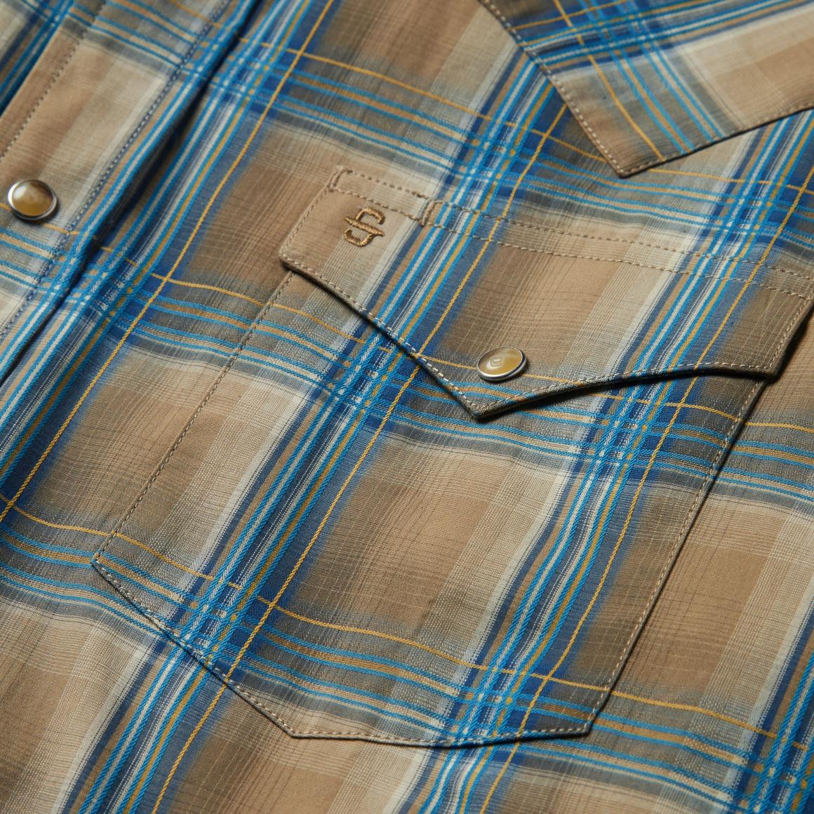 Khaki Ombre Plaid Shirt Brown Men Stetson Western Shirts