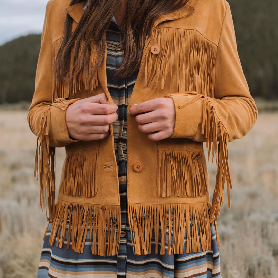 Lamb Suede Fringed Jacket Brown Women Stetson Jackets
