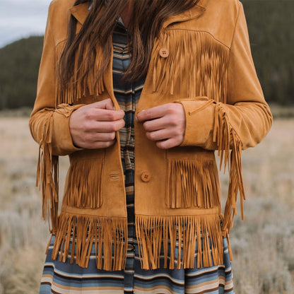 Lamb Suede Fringed Jacket Brown Women Stetson Jackets