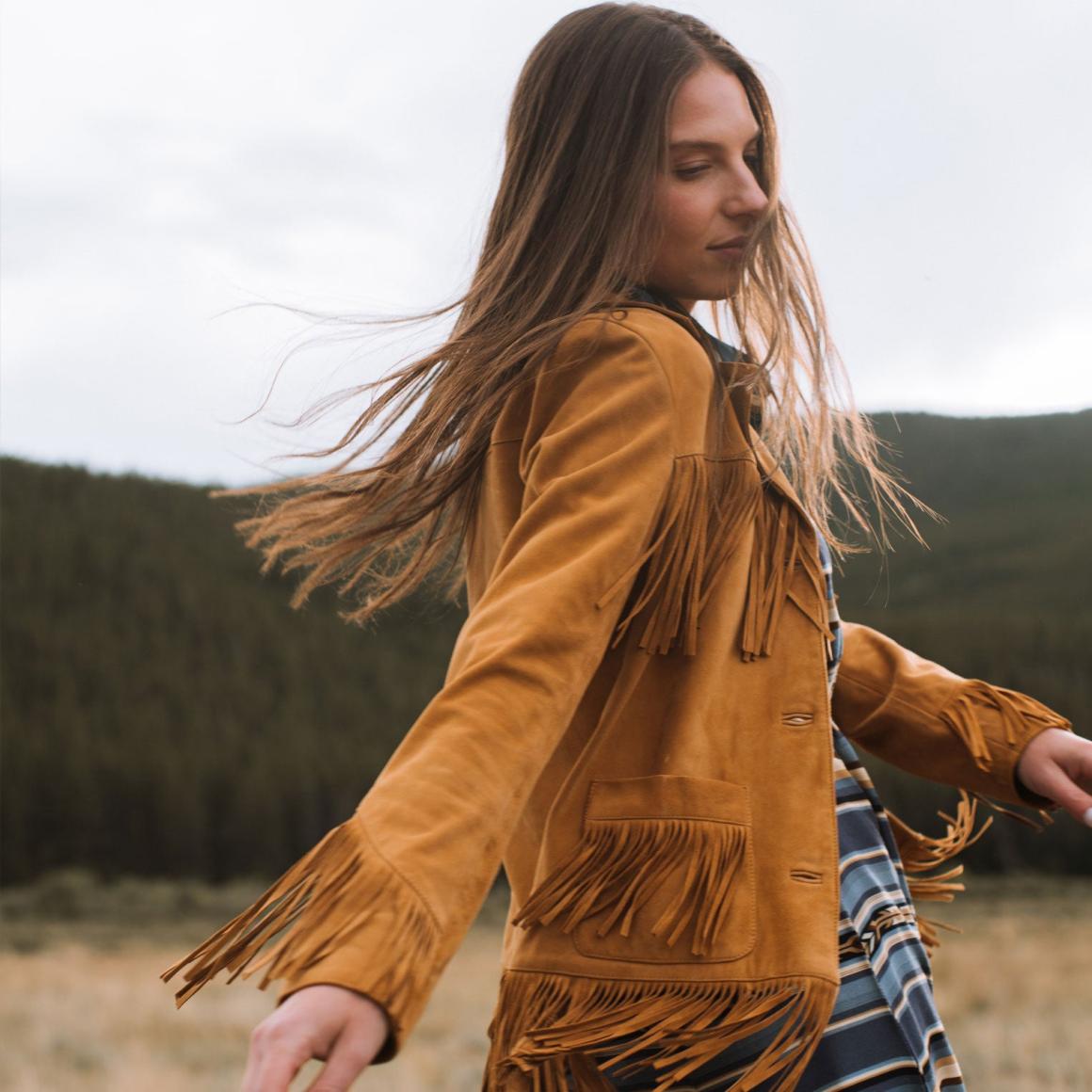 Lamb Suede Fringed Jacket Brown Women Stetson Jackets