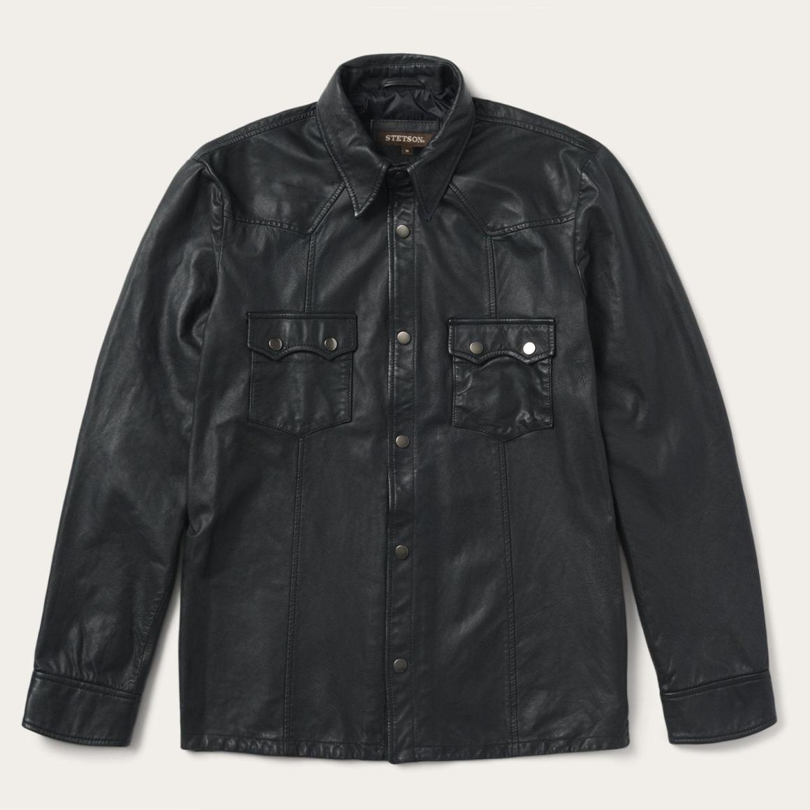 Leather Western Shirt Jacket Black Men Stetson Jackets