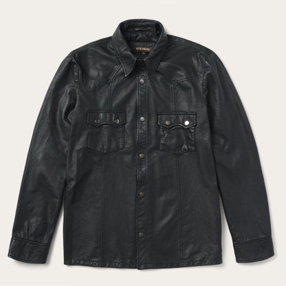Leather Western Shirt Jacket Black Men Stetson Jackets