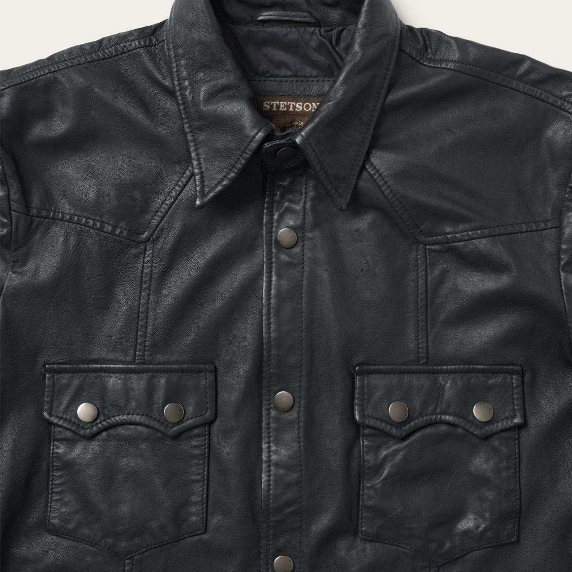 Leather Western Shirt Jacket Black Men Stetson Jackets