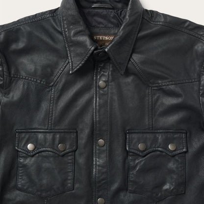 Leather Western Shirt Jacket Black Men Stetson Jackets