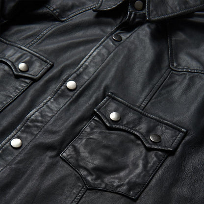 Leather Western Shirt Jacket Black Men Stetson Jackets