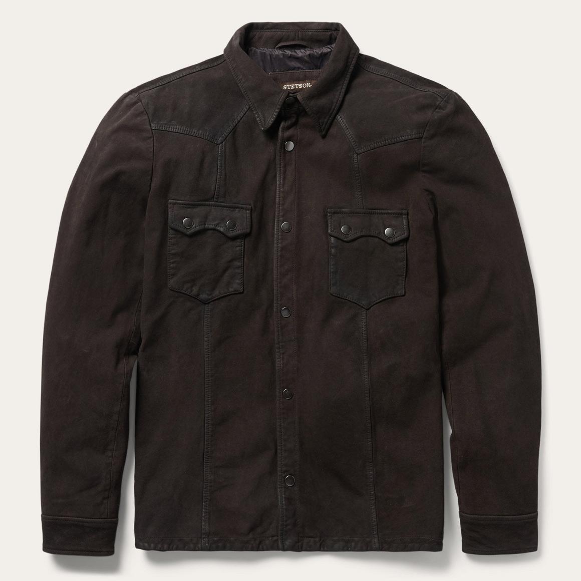 Leather Western Shirt Jacket Brown Men Stetson Jackets