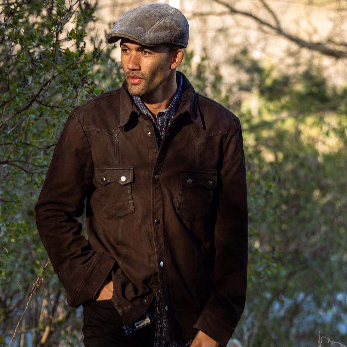 Leather Western Shirt Jacket Brown Men Stetson Jackets