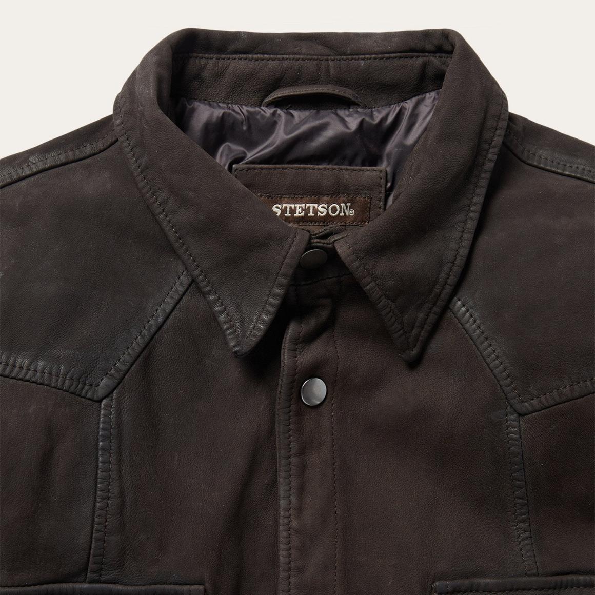 Leather Western Shirt Jacket Brown Men Stetson Jackets