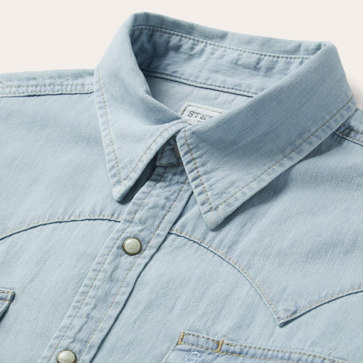 Light Blue Denim Western Shirt Blue Men Stetson Denim Shirts