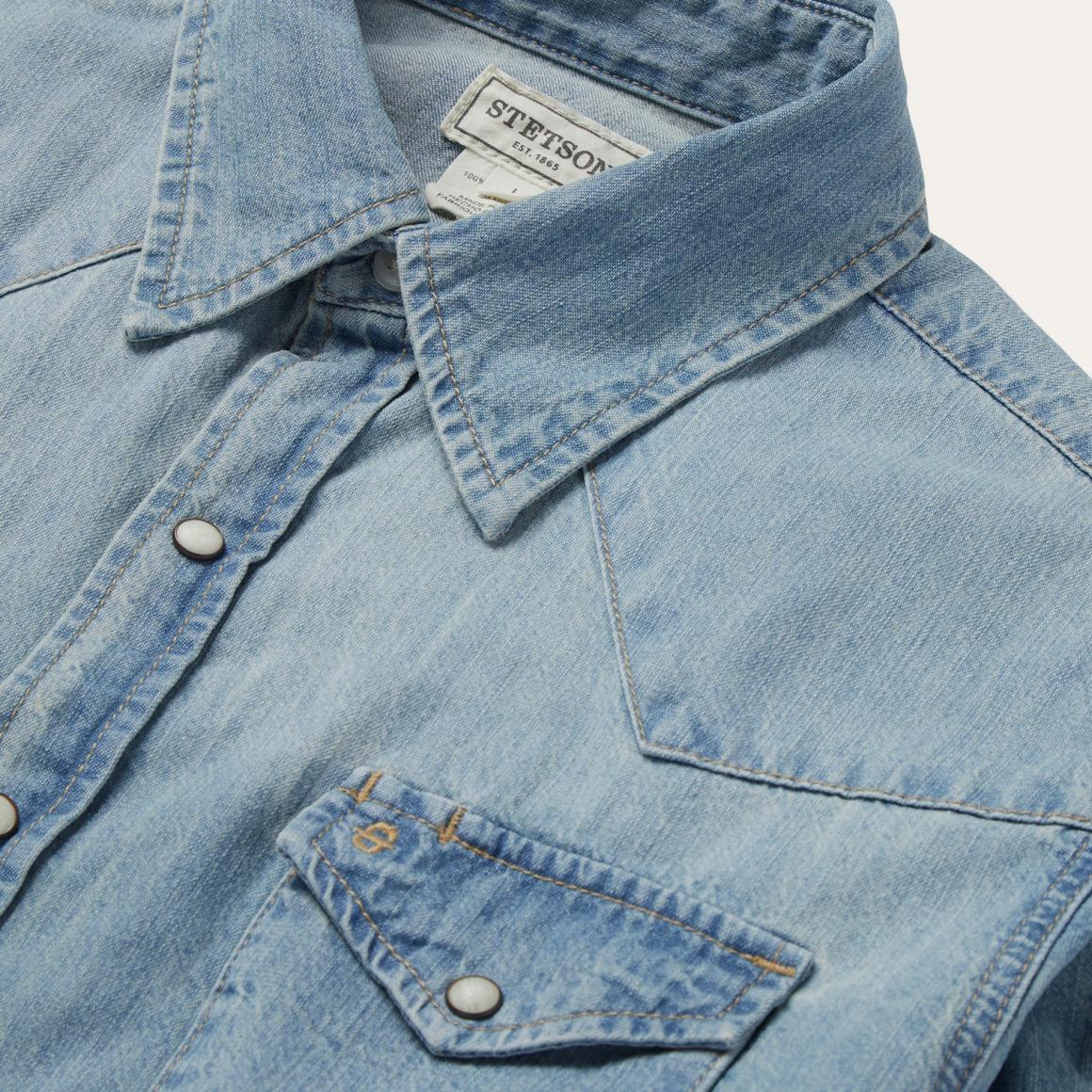 Long-Sleeved Denim Shirt Blue Men Stetson Modern Cut