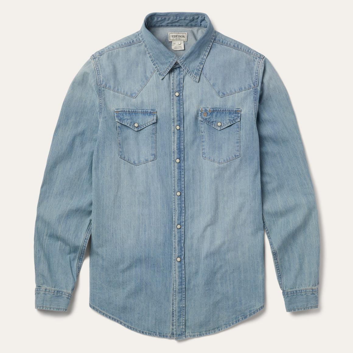 Long-Sleeved Denim Shirt Blue Men Stetson Western Shirts