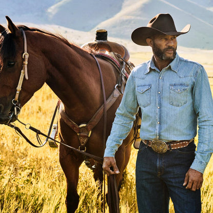 Long-Sleeved Denim Shirt Blue Men Stetson Western Shirts