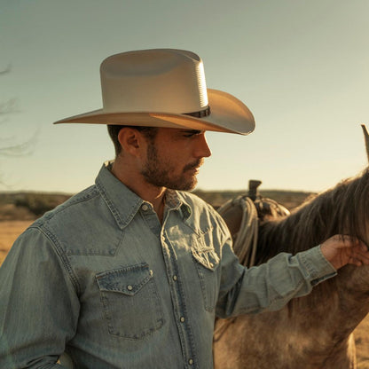 Long-Sleeved Denim Shirt Blue Men Stetson Western Shirts