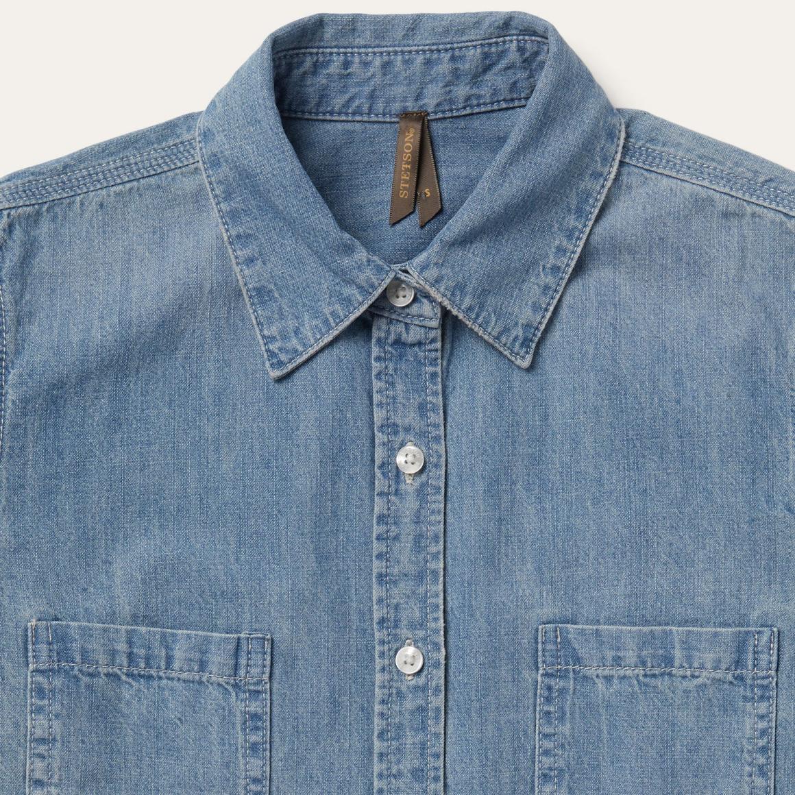 Long-Sleeved Denim Shirt Blue Women Stetson Denim Shirts