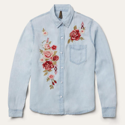 Long-Sleeved Embroidered Shirt Blue Women Stetson Denim Shirts