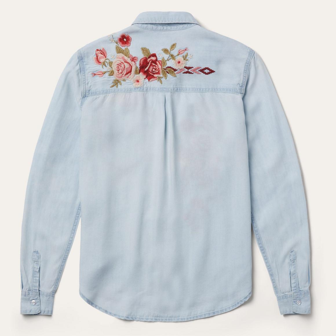 Long-Sleeved Embroidered Shirt Blue Women Stetson Denim Shirts