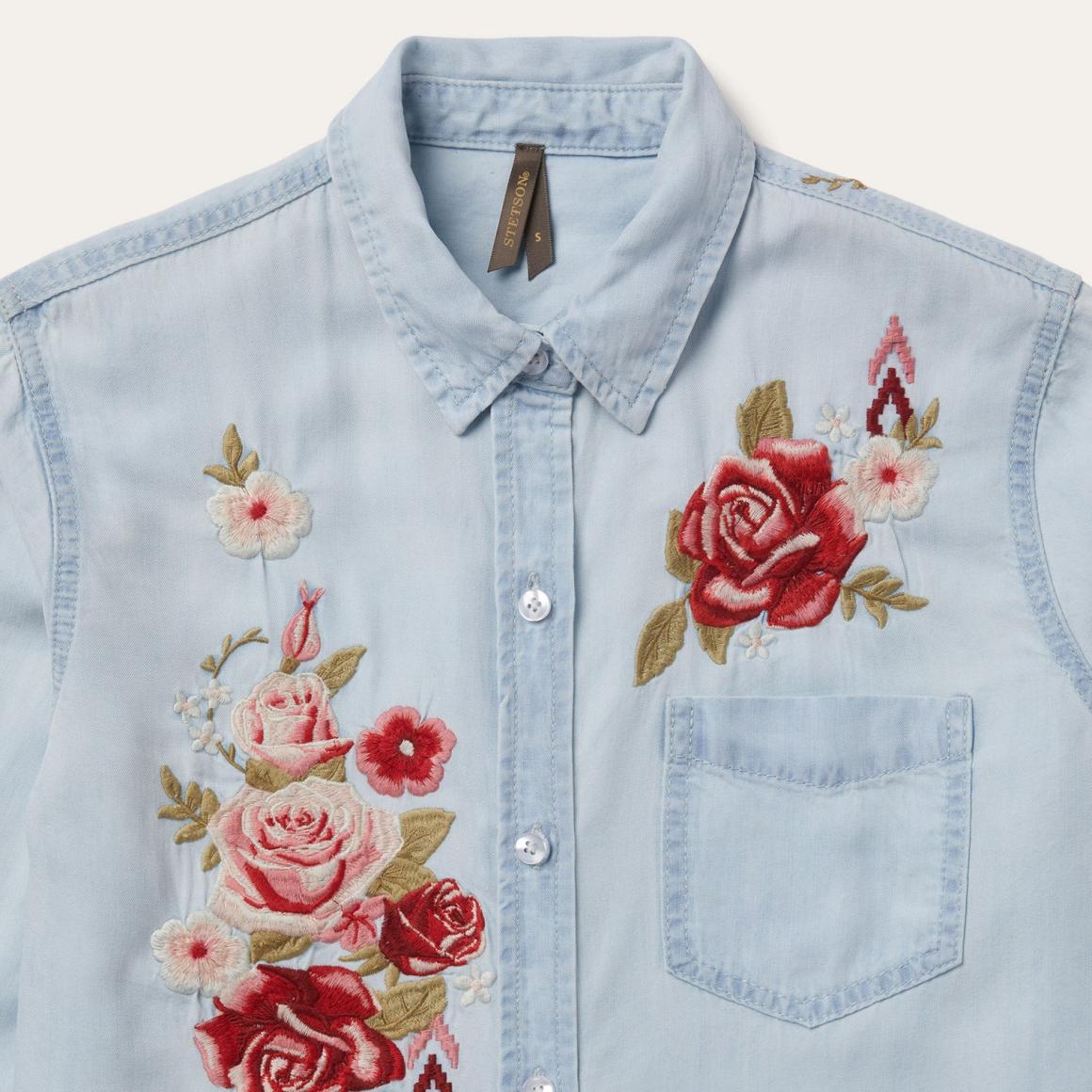 Long-Sleeved Embroidered Shirt Blue Women Stetson Denim Shirts