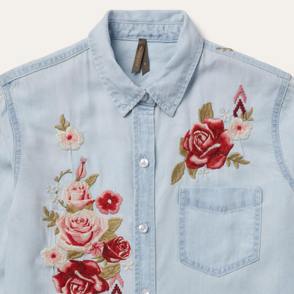 Long-Sleeved Embroidered Shirt Blue Women Stetson Denim Shirts