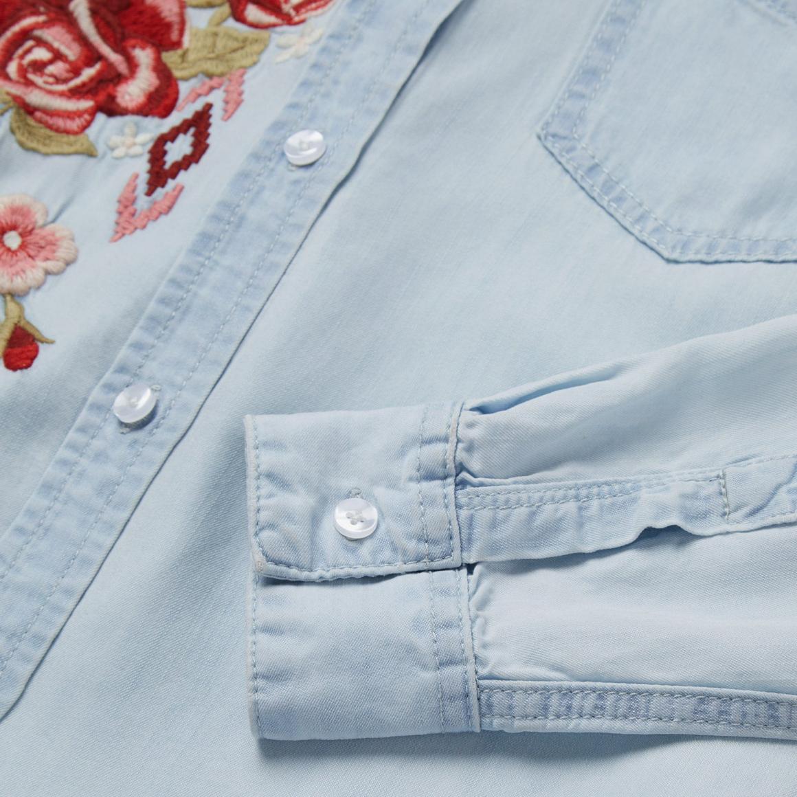 Long-Sleeved Embroidered Shirt Blue Women Stetson Denim Shirts
