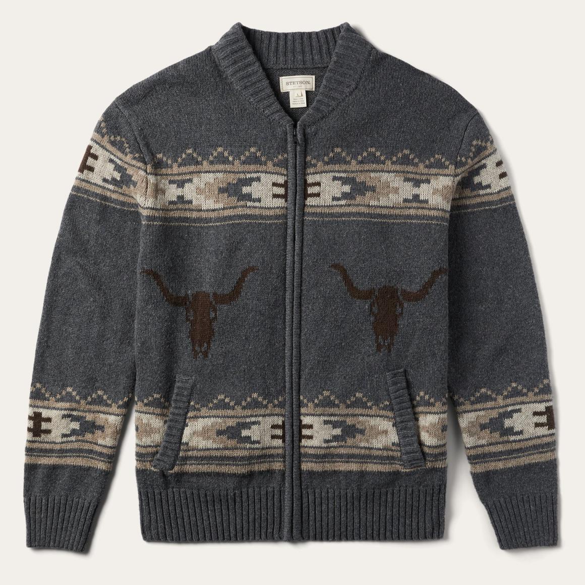 Longhorn Cardigan Grey Men Stetson Jackets