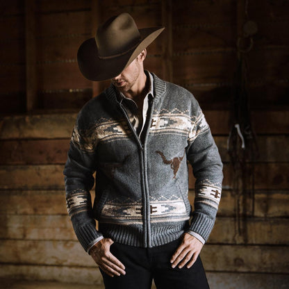 Longhorn Cardigan Grey Men Stetson Sweaters & Hoodies
