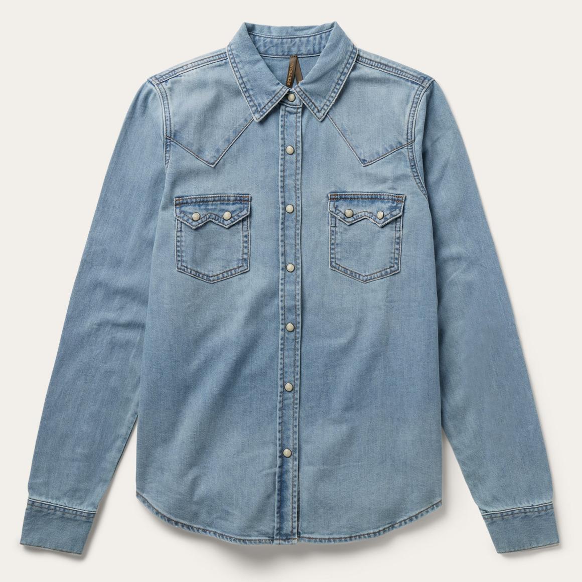 Loose Fit Denim Shirt Blue Women Stetson Denim Shirts