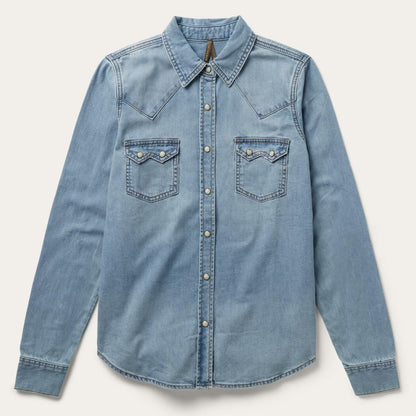 Loose Fit Denim Shirt Blue Women Stetson Denim Shirts